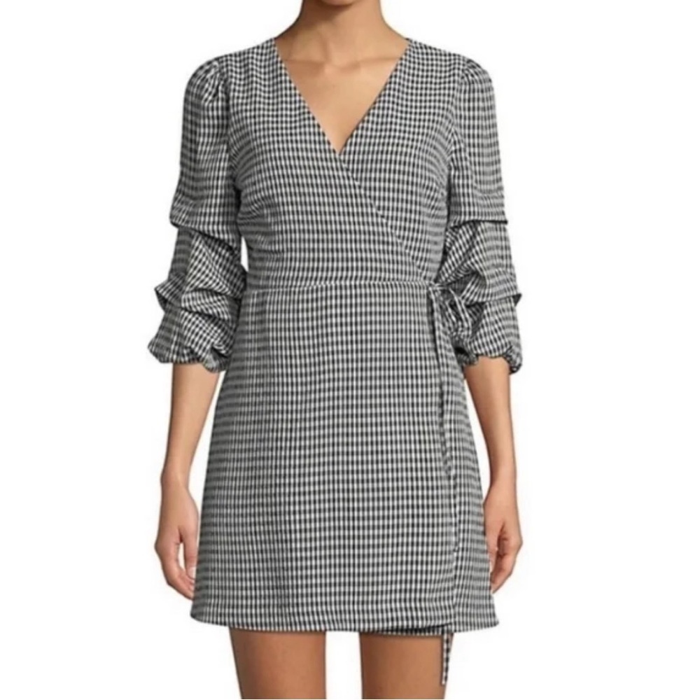 Black and White Gingham Wrap Mini Dress